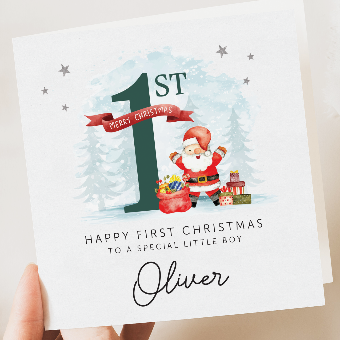 1st Christmas Card for son, Grandson First Christmas, Nephew, Little Boy, Gold foil effect