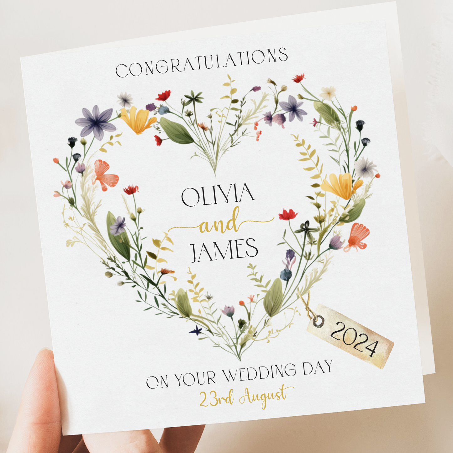 Personalised Beautiful Wedding Floral Card | Custom Wedding Greeting Card | High-Quality 350gsm | Includes Kraft Envelope