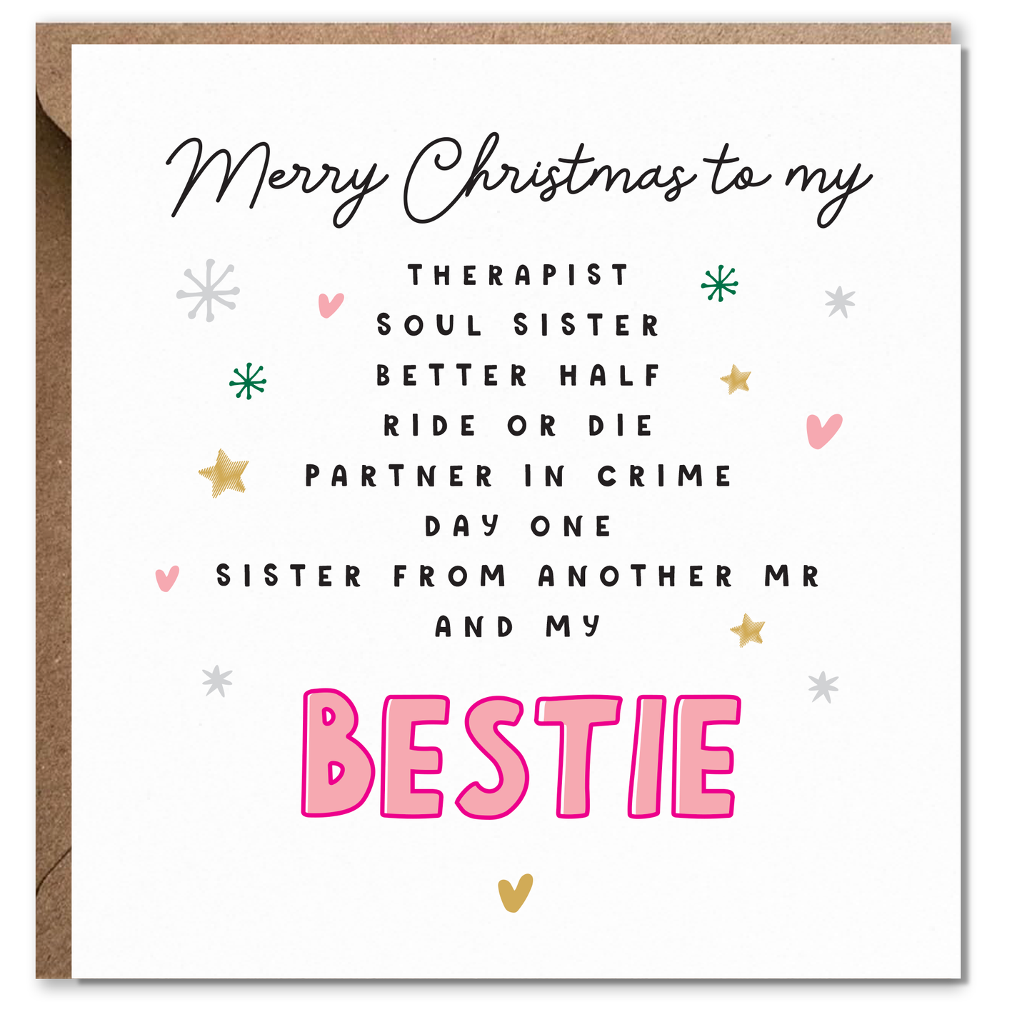 Christmas Card, Bestie, Best Friend Festive card, funny