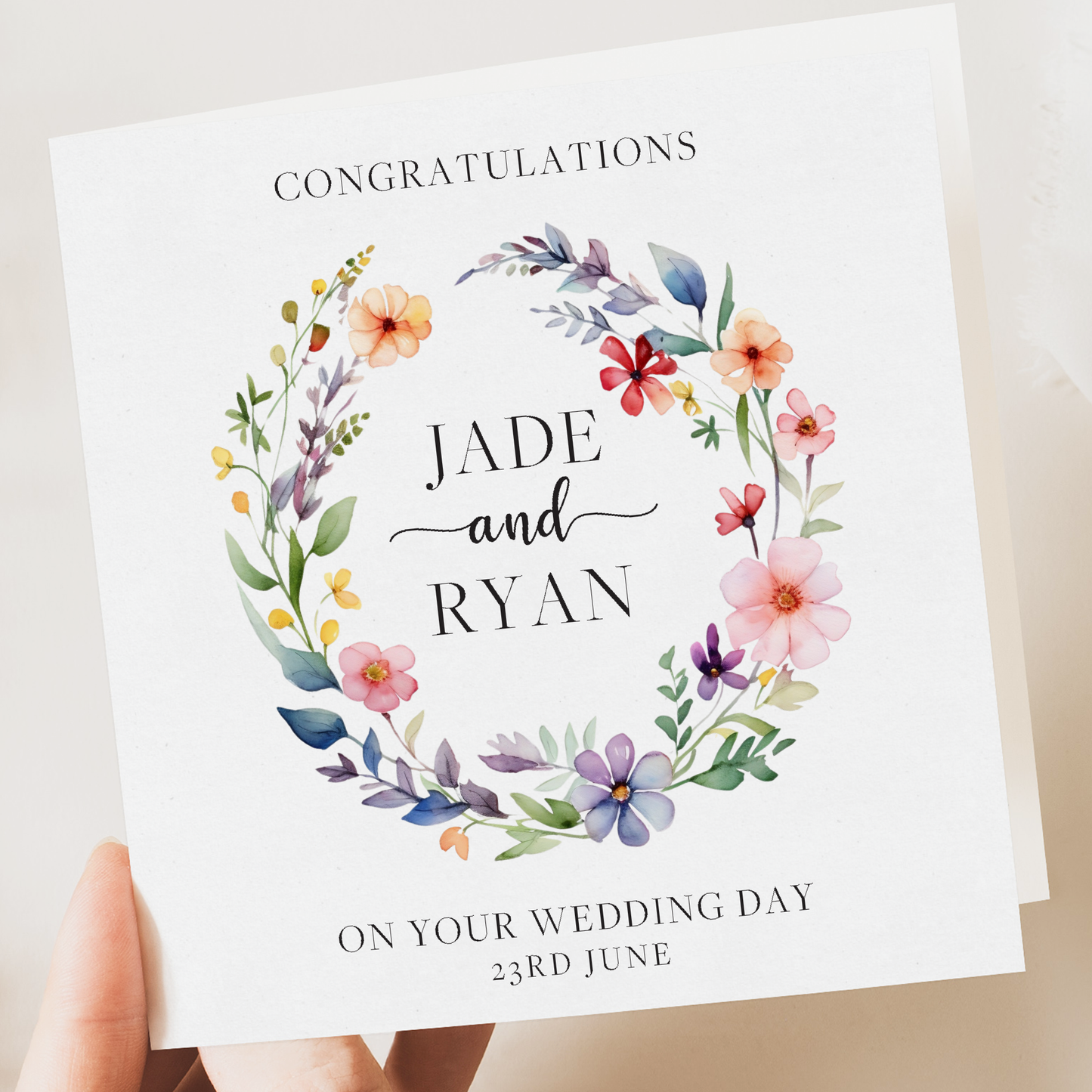 Customisable Floral Wedding Card | Personalised Wedding Greeting | High-Quality 350gsm with Kraft Envelope