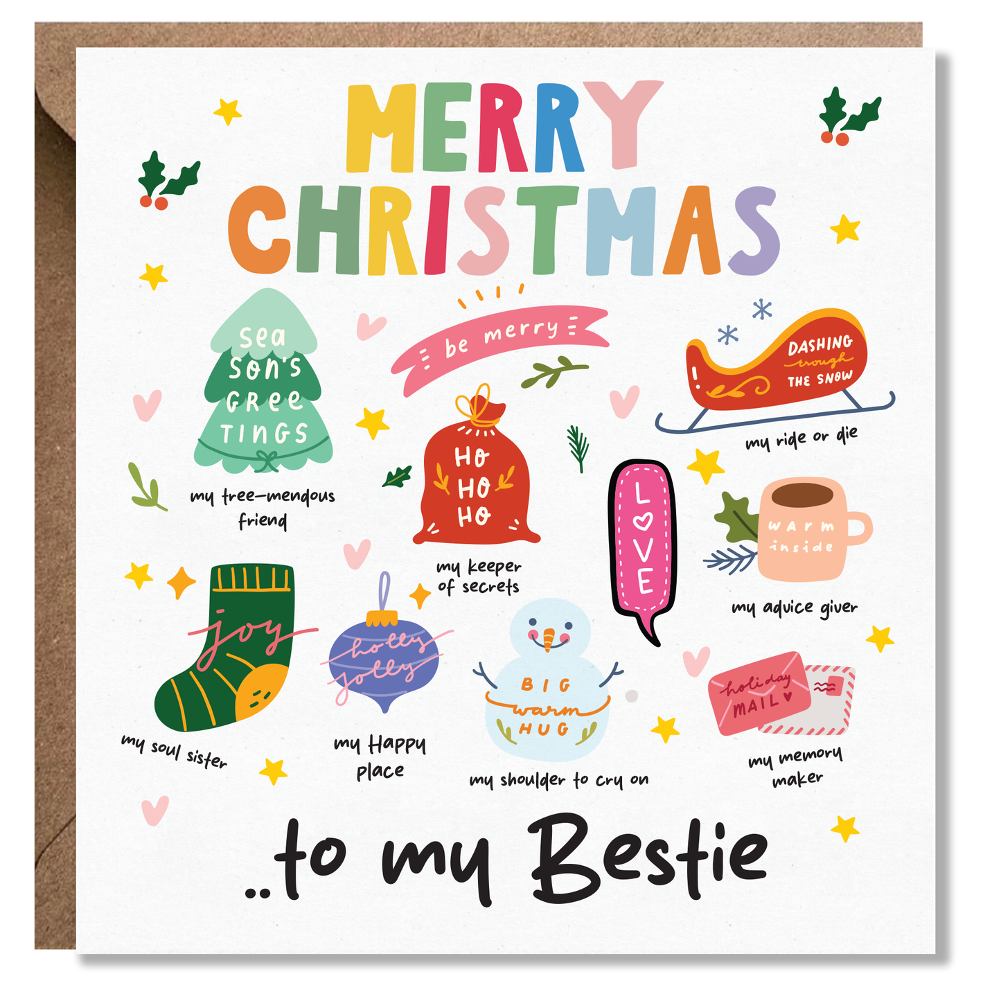 Christmas Card, Bestie, Best Friend Festive card, Exclusive card