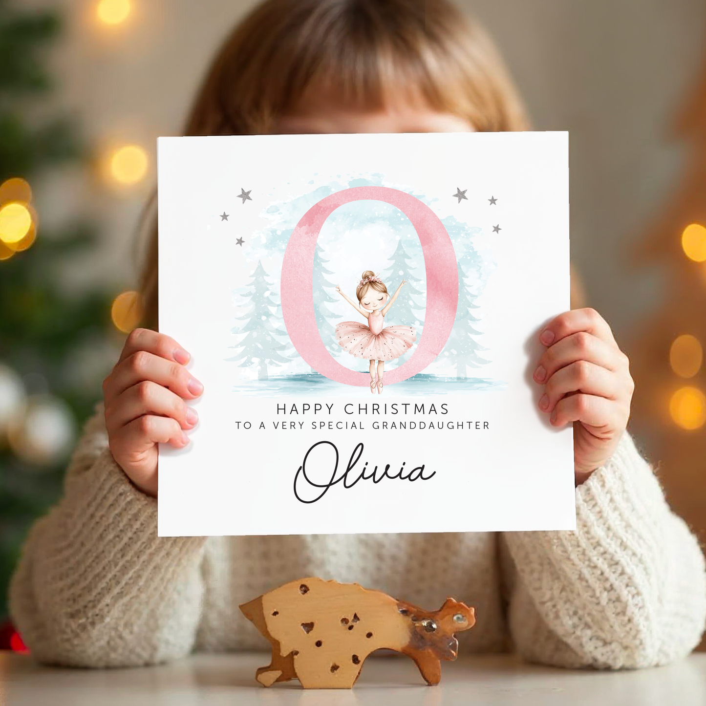 Girls ballerina Christmas Card, Personalised Christmas Card for Daughter, Granddaughter, Niece, Girl