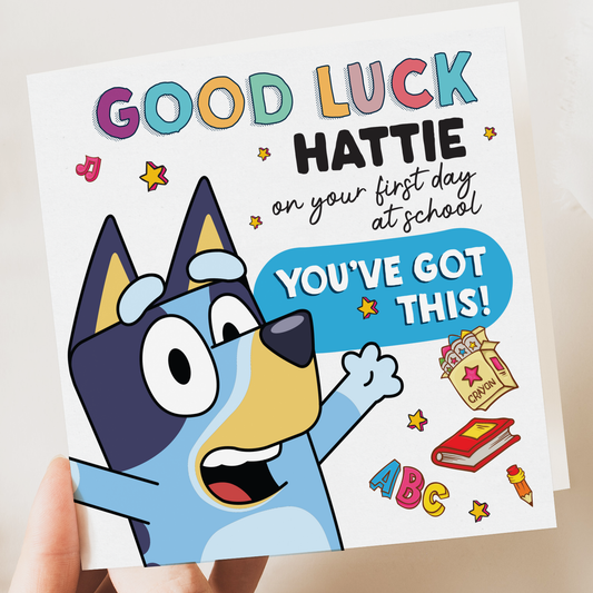 Blue-y Birthday Back to School, Good Luck card