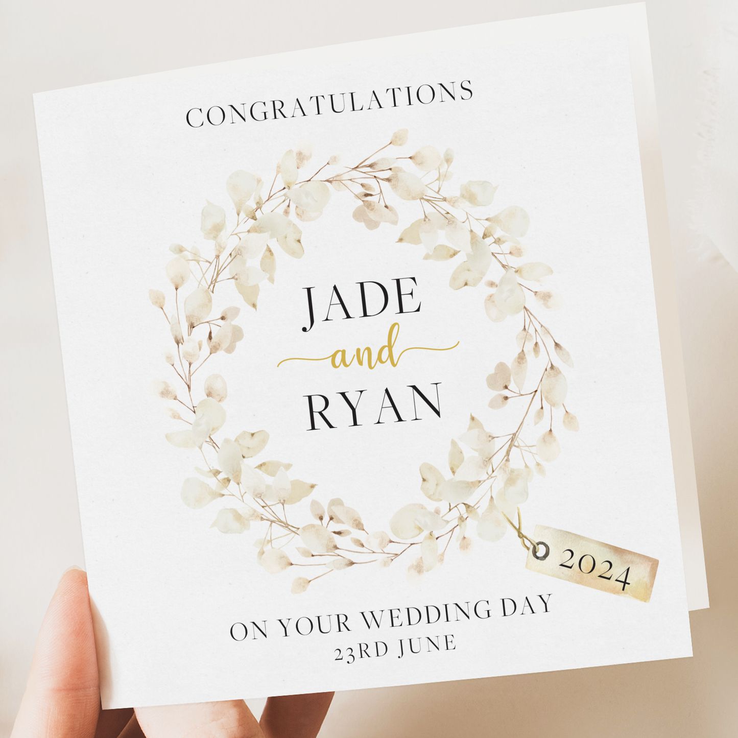 Custom Eucalyptus Floral Wedding Card | Personalised with Your Message | Premium 350gsm Card & Kraft Envelope