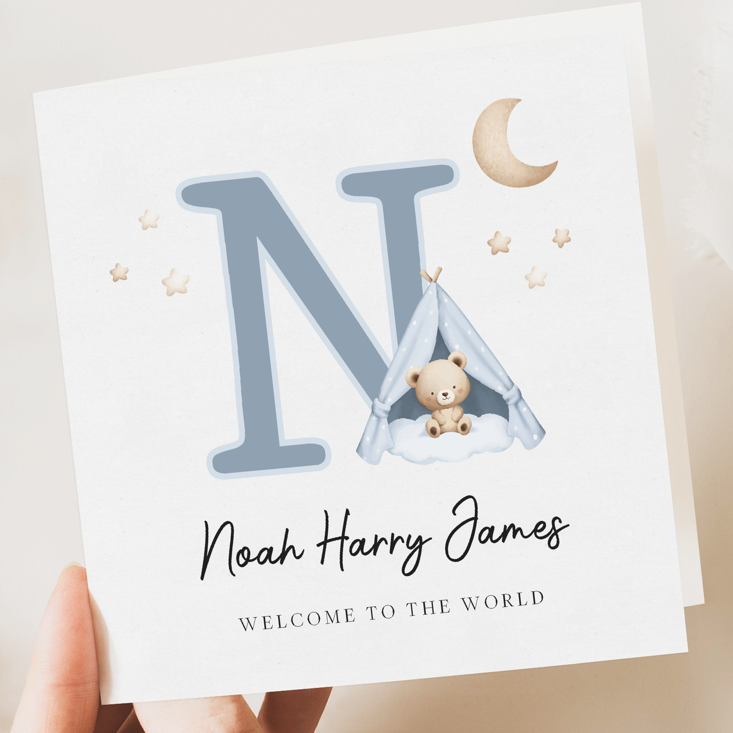 Personalised New Baby Card – Cute Sloth Sleeping on the Moon