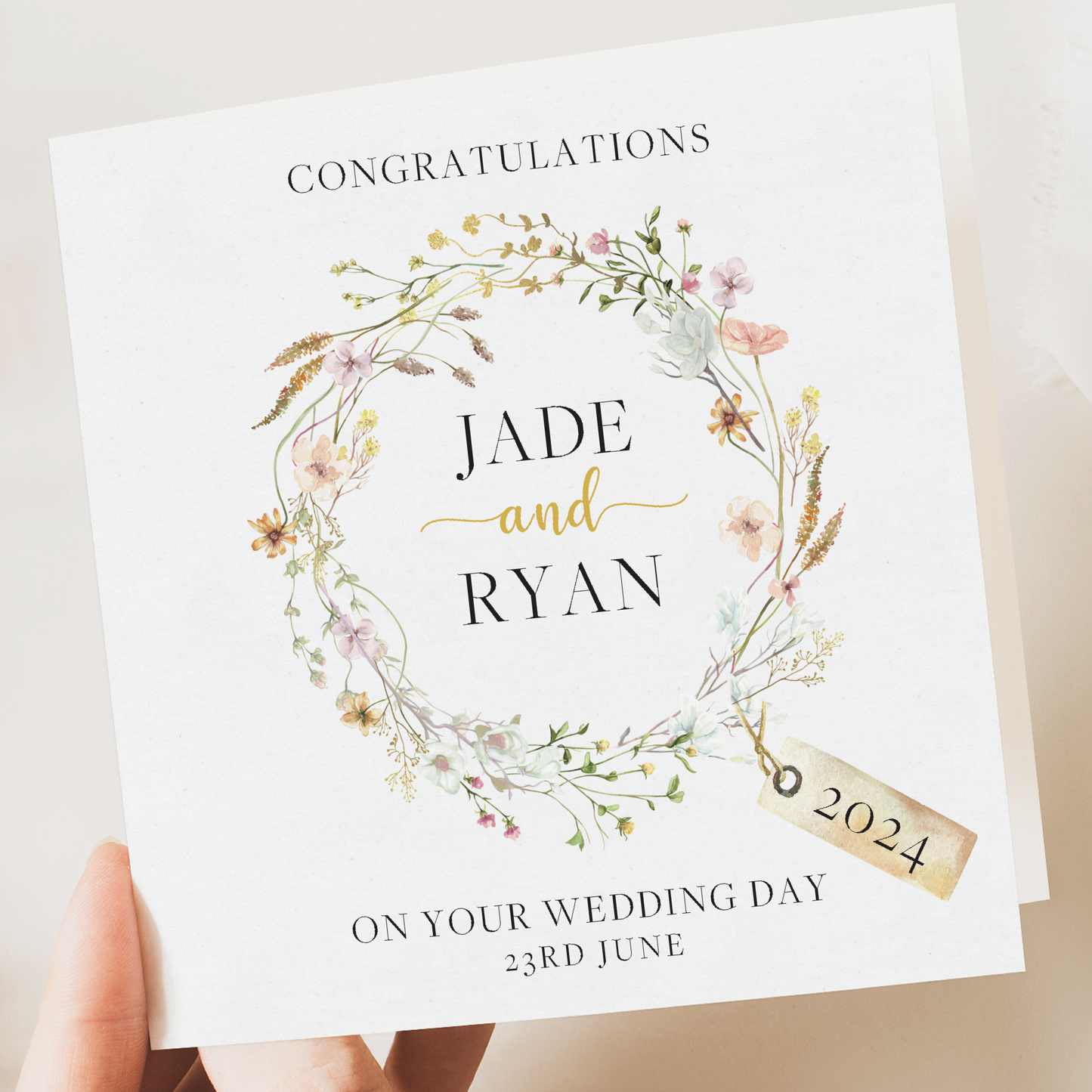 Personalised Wedding Greeting Card | Floral Design | 350gsm Card with Kraft Envelop