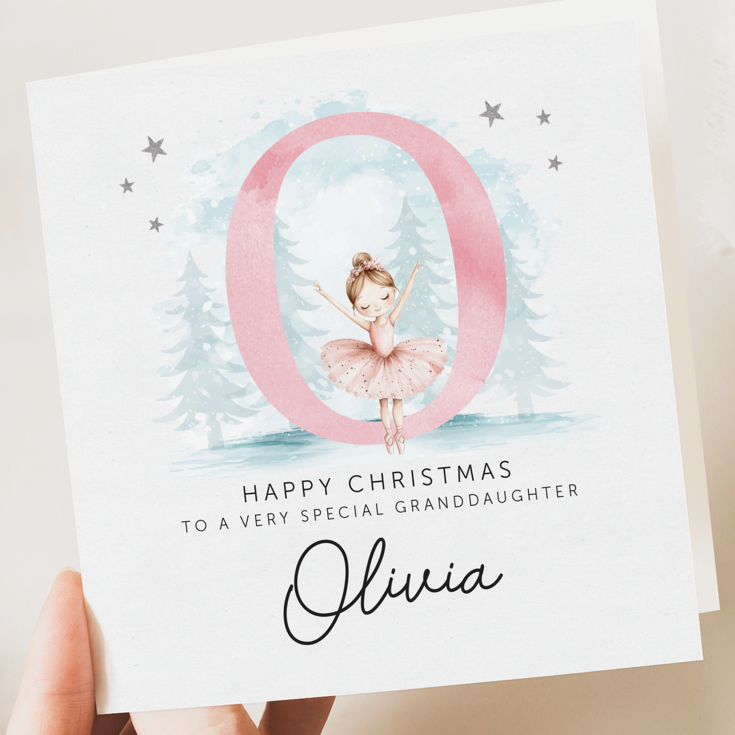 Girls ballerina Christmas Card, Personalised Christmas Card for Daughter, Granddaughter, Niece, Girl