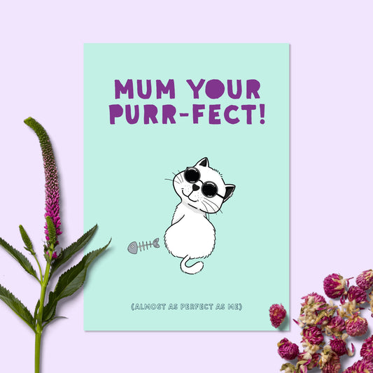 Funny Mothers Day card, Mum Your purr-fect