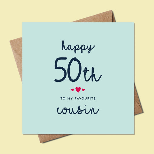 50th Birthday Card, Personalised Birthday Card for Cousin, Milestone birthday Card - Birthday card for her, Birthday card for him