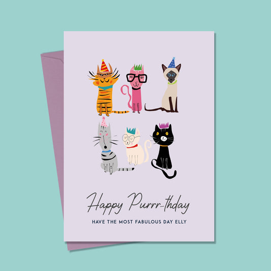 Birthday card with cats, Cat greeting card, Birthday card Cat happy Birthday, Personalised Cat Birthday card, Personalised Birthday Card