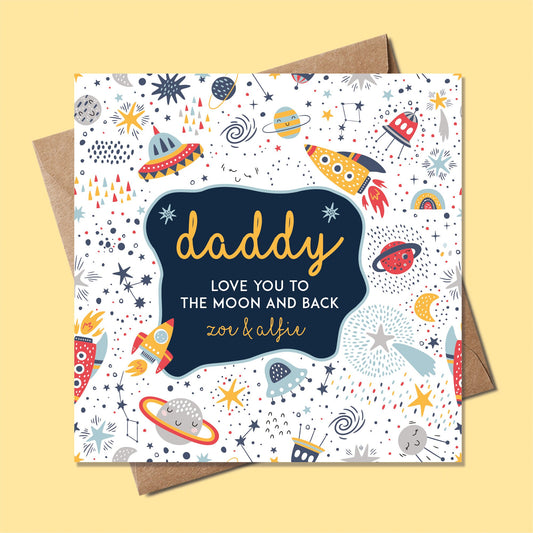 Birthday card for Dad - Cute Fathers Day card,  Fathers Day Card - Love you to the moon and back, Personalised dad birthday Card