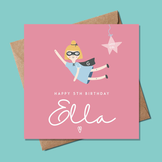 Birthday Card for girl, Any age Birthday Card, Birthday Card for her,  Personalised Birthday Card for Girl, 5th Birthday Card