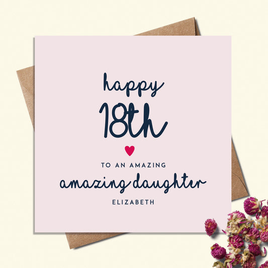 Daughter 18th Birthday Card for, Personalised Birthday Card for her, 18th-birthday-daughter