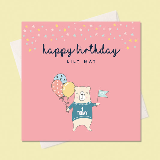 1st Birthday Card - Cute 1st Birthday Card - 1st Birthday Card for girls - Birthday Card for Girls