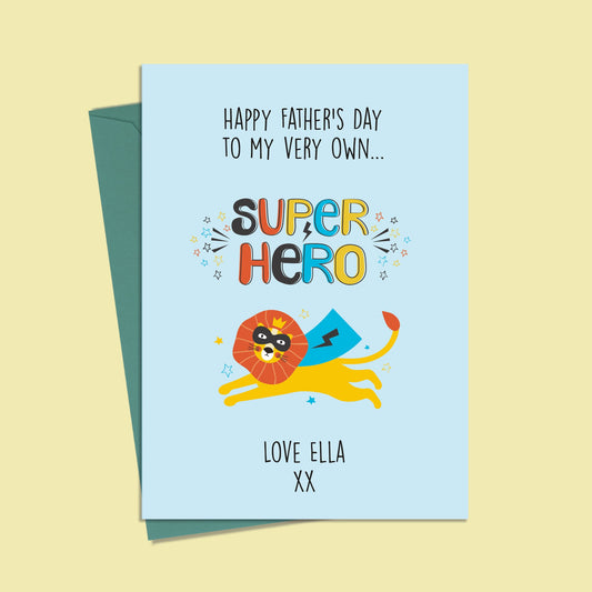 Superhero Fathers day Card, Fathers Day Card, Cute Fathers Day card, Personalised Fathers Day Card from daughter or son