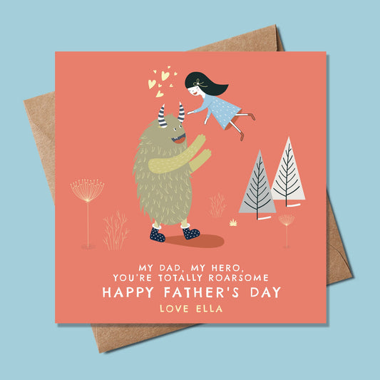 Fathers Day Card - Cute Monster Fathers Day card - Fathers Day Card - Totally Roarsome Fathers day Card - Personalised Fathers Day Card