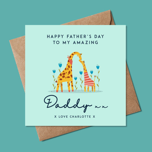 Cute Fathers Day card, Father’s Day card, Personalised fathers day card - Fathers Day Card with child - Giraffe Card