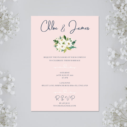 Wedding Invite, Personalised Wedding Invite, Blush Wedding Invite, rose Wedding Invite