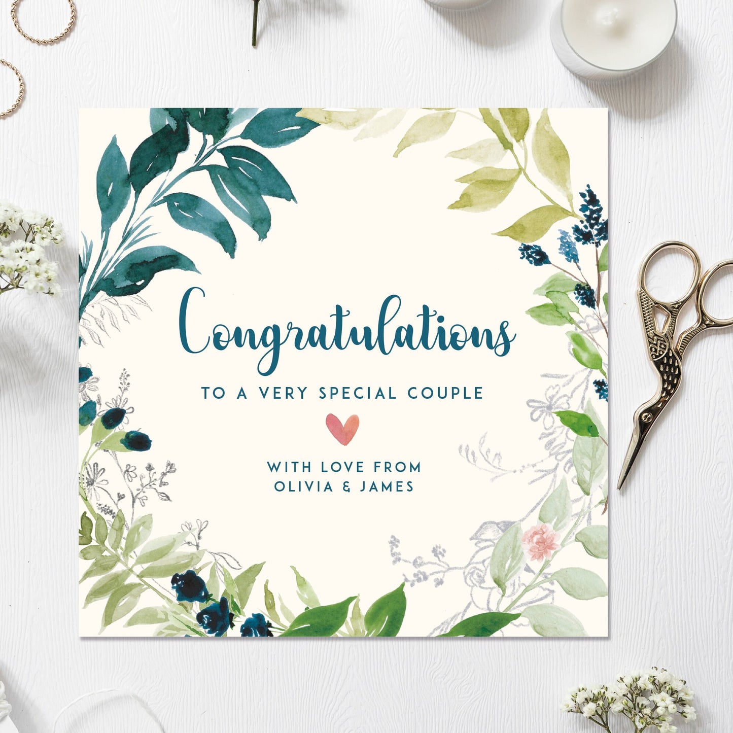 Wedding Card, Personalised Wedding Card, Newlywed card, wedding card for the happy couple, Botanical wedding card