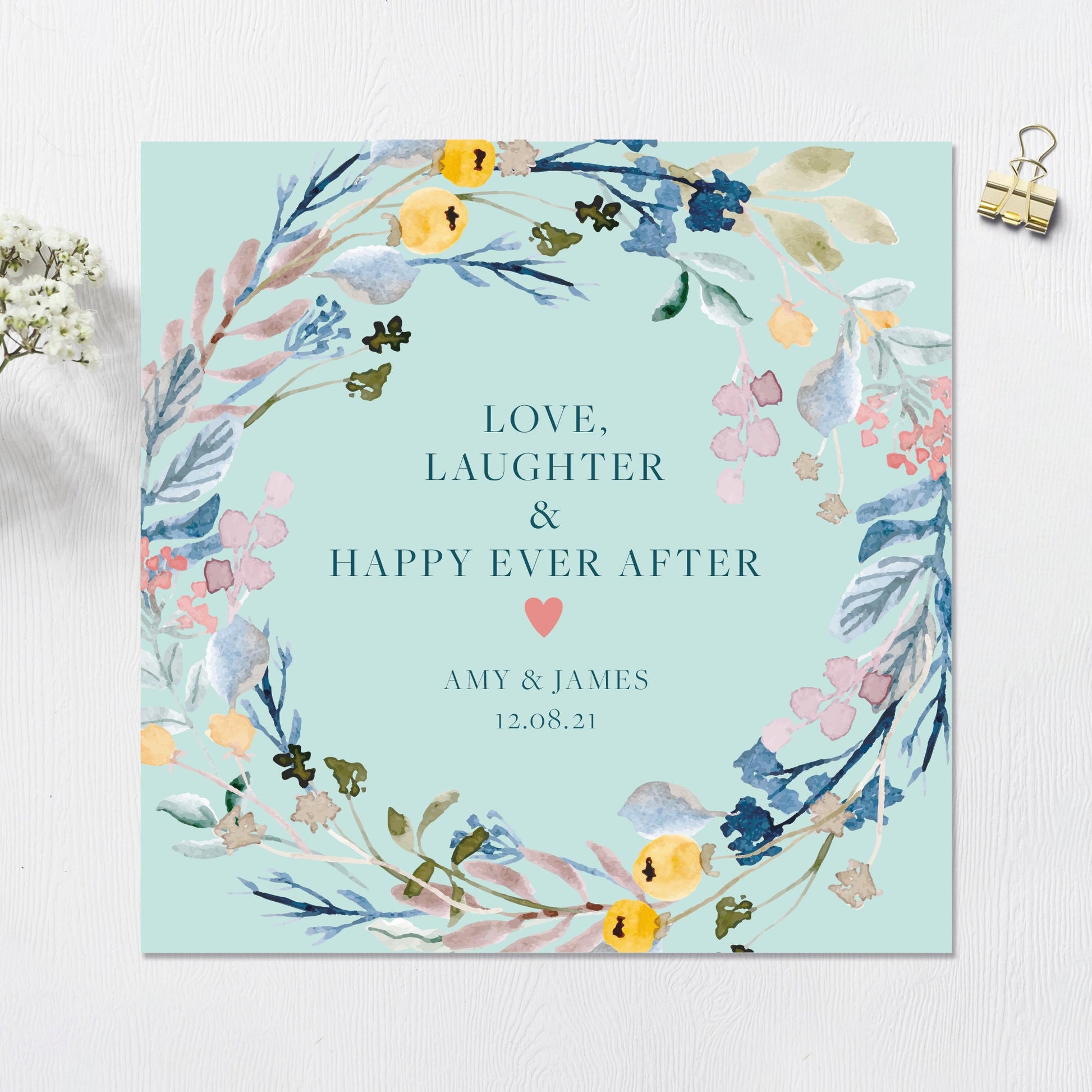 Wedding Card, Personalised Wedding Card, Newlywed card, Floral wedding card, Love, Laughter & Happy Ever After