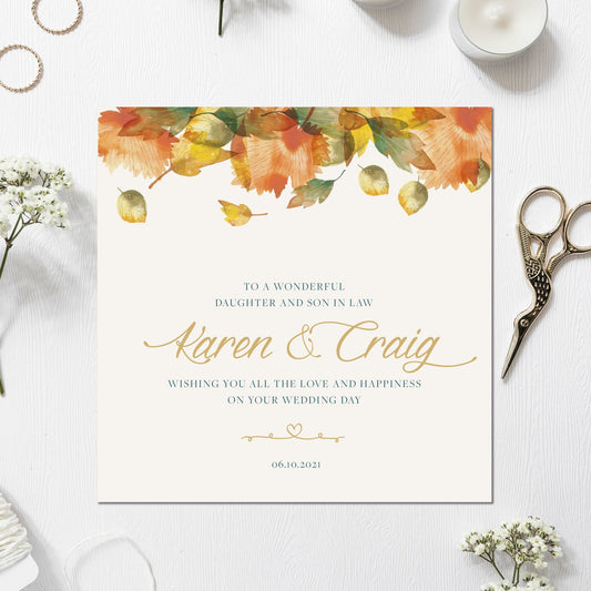 Wedding Card, Personalised Wedding Card, Son and Daughter-in-law card, Daughter and Son-in-law card, Autumnal wedding card