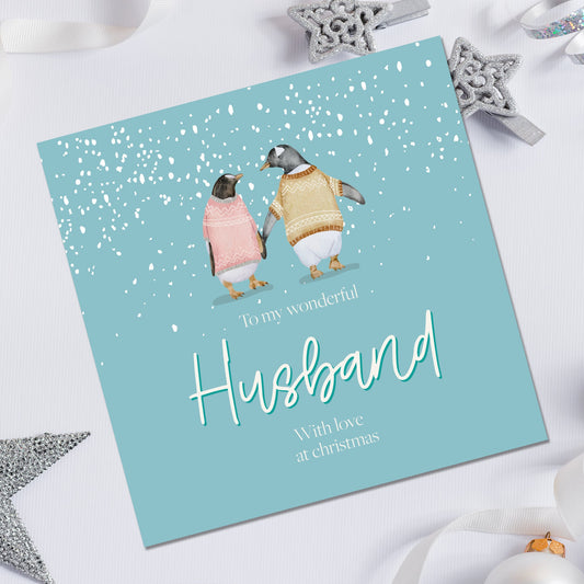 Christmas Card for Husband | Husband Christmas Card | Husband christmas card with penguin | Personalised Husband christmas card with penguin