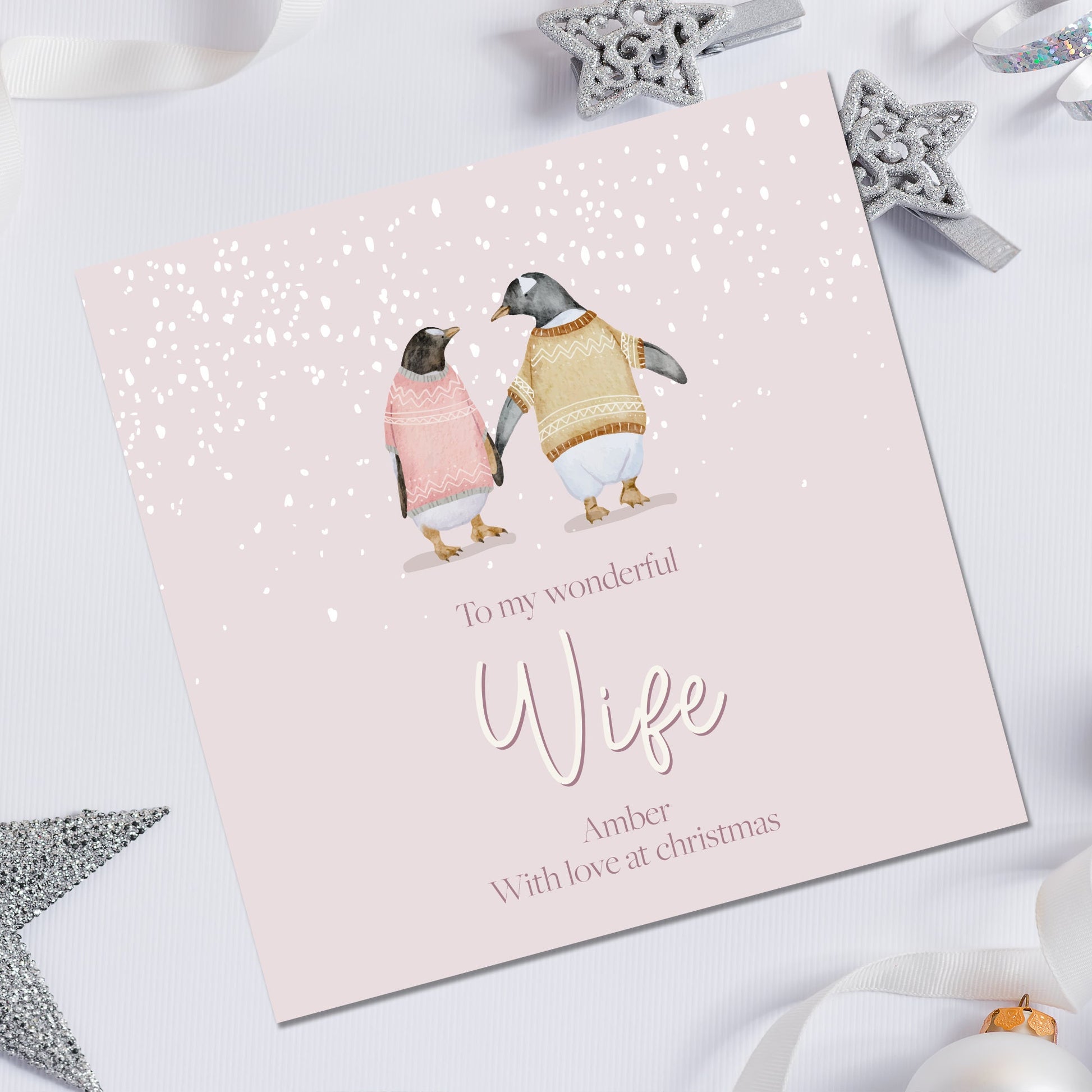 Christmas Card for Wife | Personalised Wife Christmas Card | Wife christmas card penguin | Personalised wife christmas card with penguin