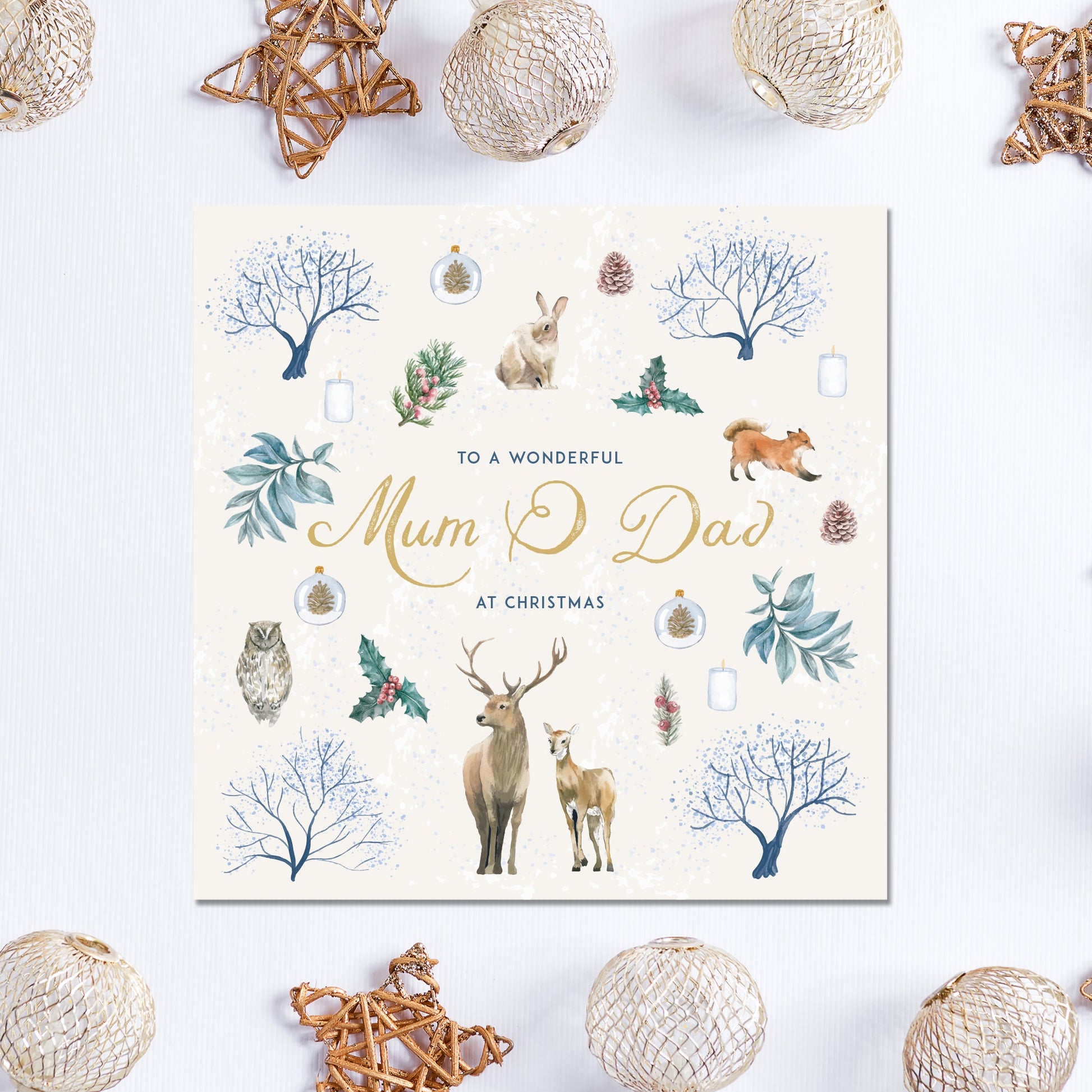 Winter wildlife Christmas Card, Personalised Christmas Card for Mum and Dad, Mum & Dad Christmas card, Mum Christmas card