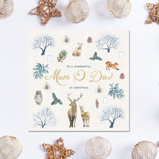 Winter wildlife Christmas Card, Personalised Christmas Card for Mum and Dad, Mum & Dad Christmas card, Mum Christmas card