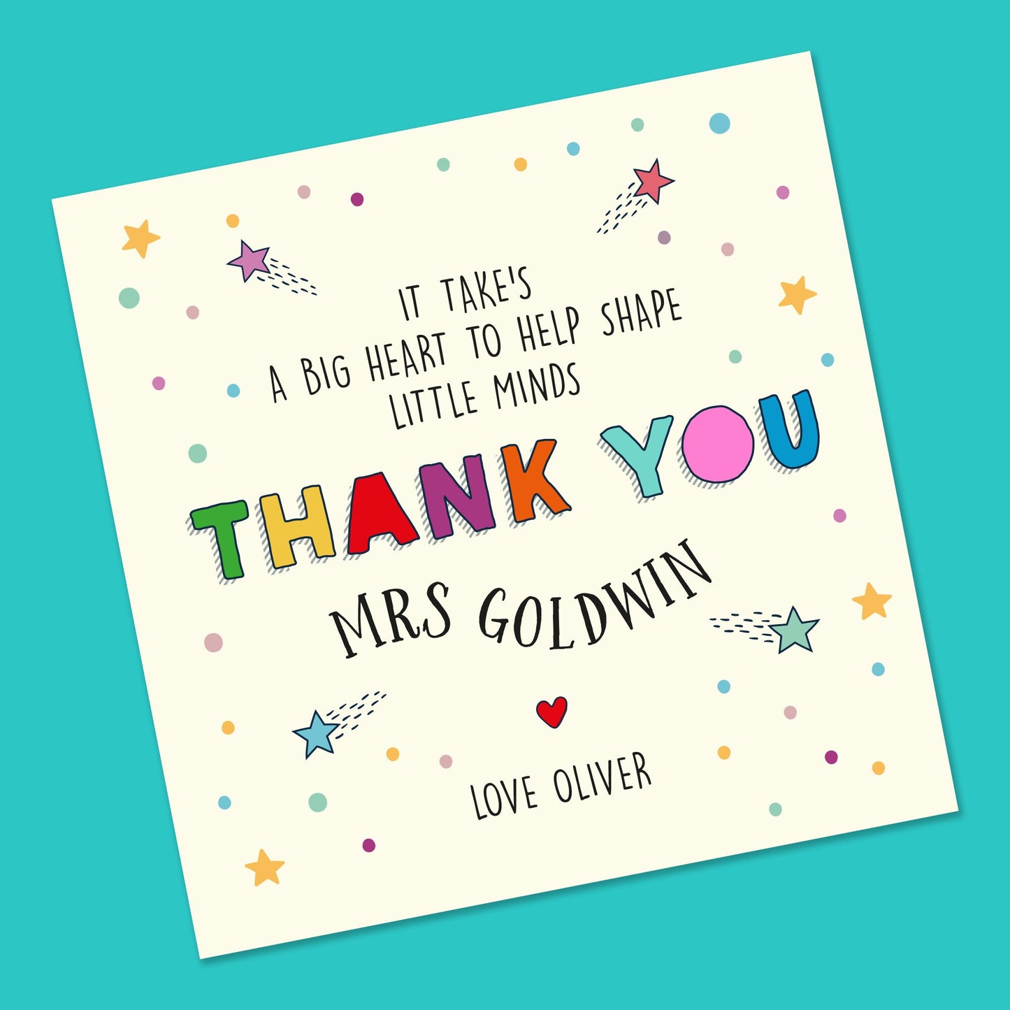 Teacher Card, Thank you Teacher Card, Personalised Teacher Card, Card to teacher, End of Term Teacher Card, Teaching assistant, card for him