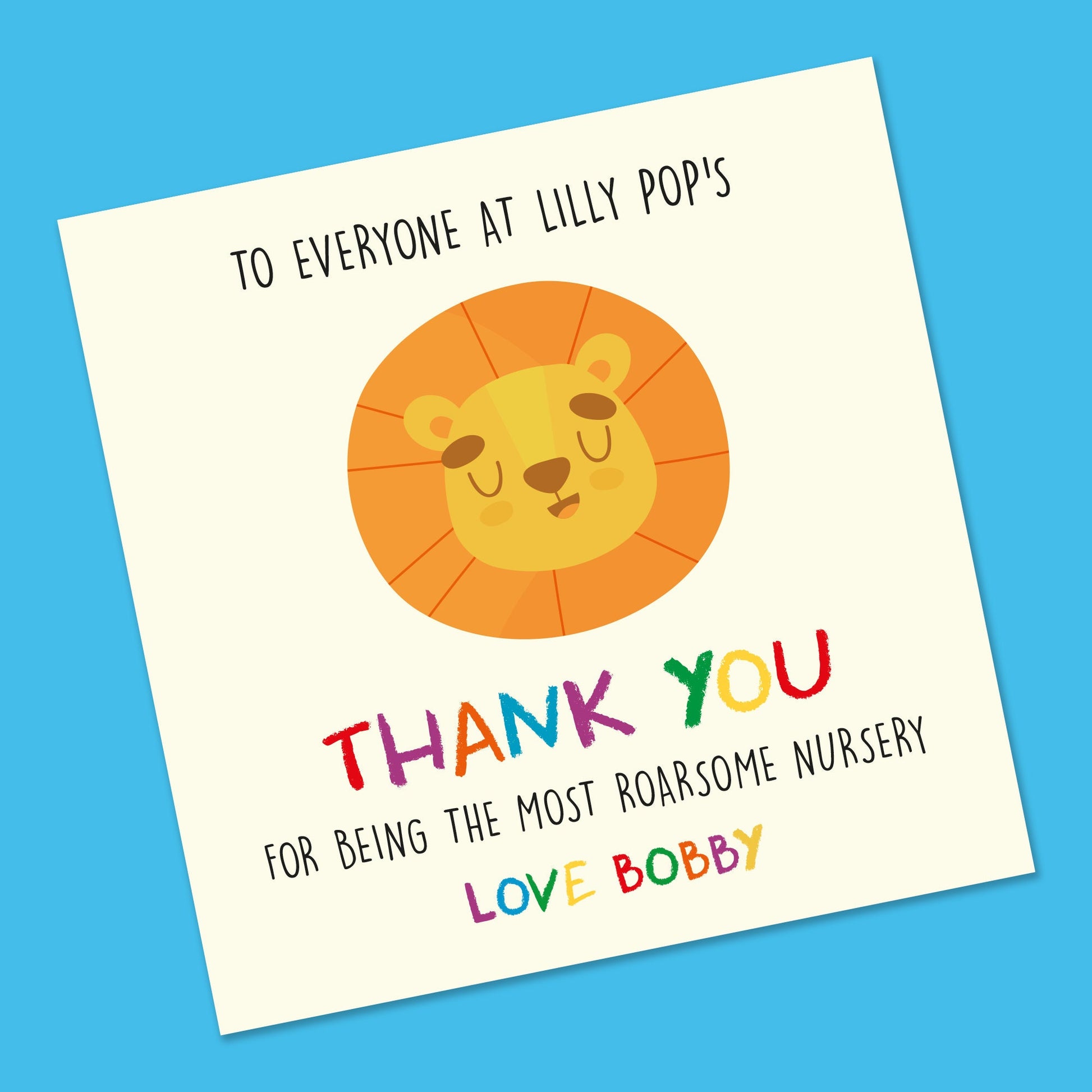 Nursery Card, Thank you Nursery Card, Personalised Teacher Card, Card to teacher, End of Term Teacher Card, Teaching assistant, Roarsome