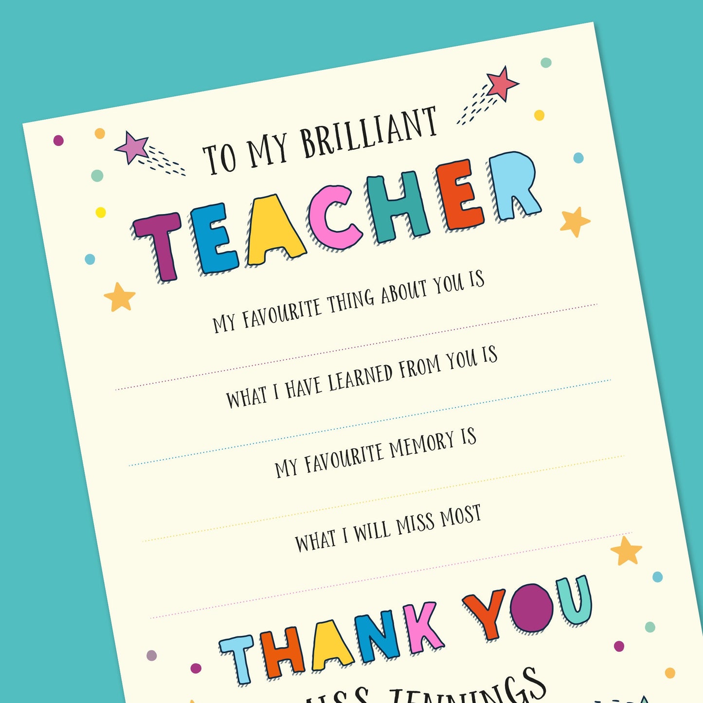 Teacher Card, Interactive Thank you Teacher Card, Personalised Teacher Card, Card to teacher, End of Term Teacher Card, Teaching assistant,