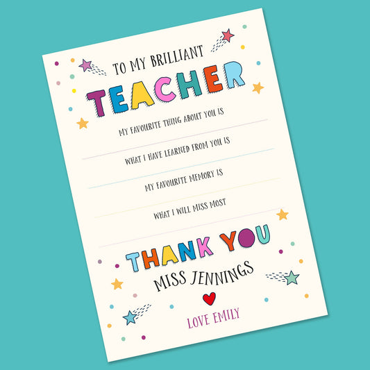 Teacher Card, Interactive Thank you Teacher Card, Personalised Teacher Card, Card to teacher, End of Term Teacher Card, Teaching assistant,