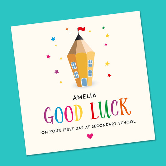 First day at School Card, Back to School, First day of Secondary School, Primary school card, New School Card, Personalised good luck card