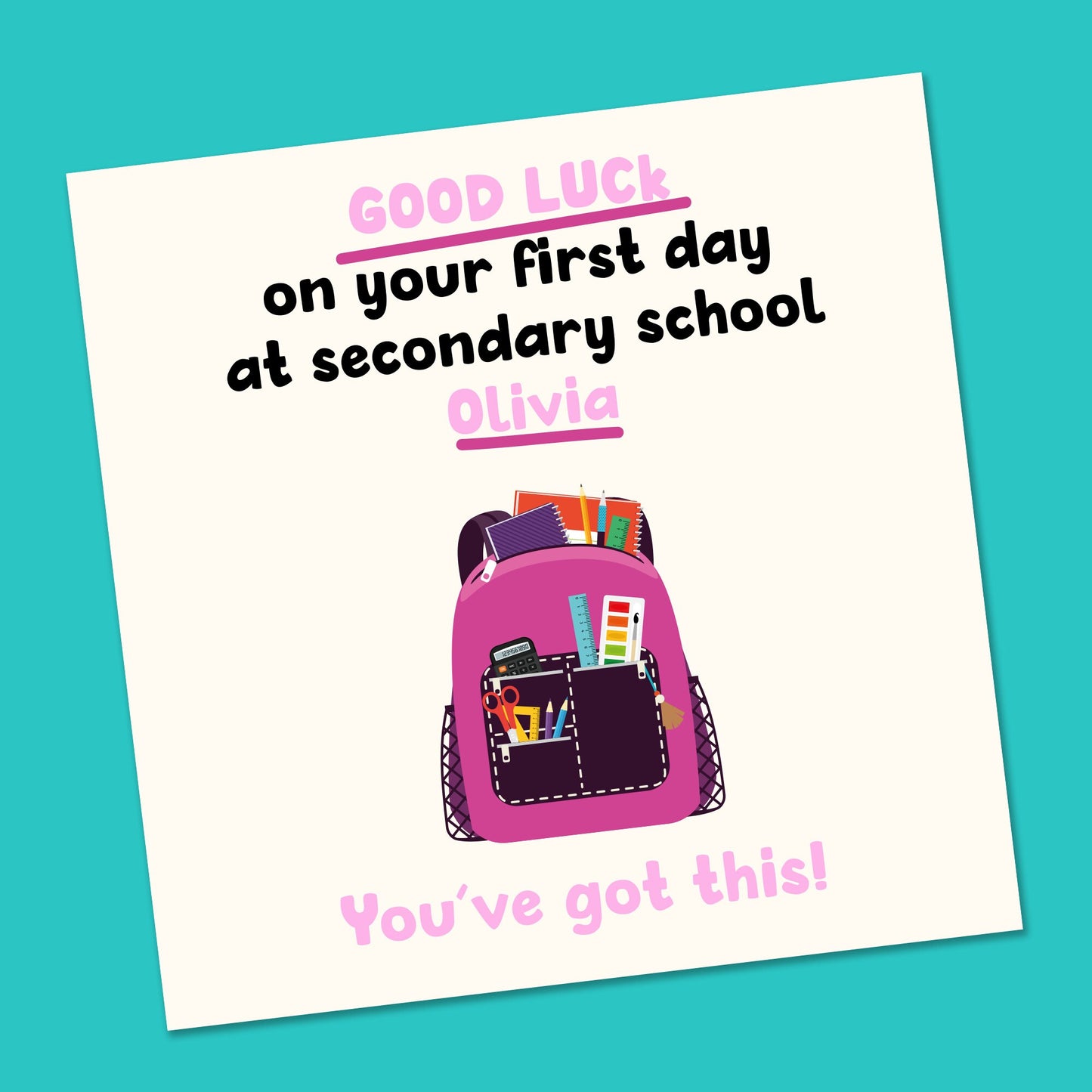 First day at School Card, Back to School, First day of Secondary School, Senior school card, New School Card, Personalised good luck card