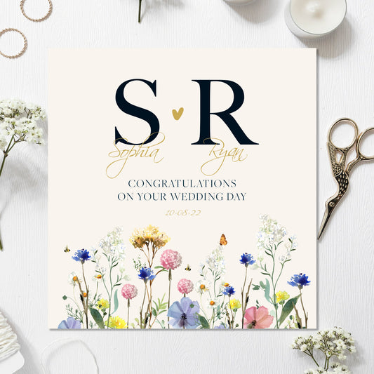 Initials Wedding Card | Personalised Wedding Card | Newlywed card | Floral wedding card | Bride and Groom wedding card | Spring Wedding card