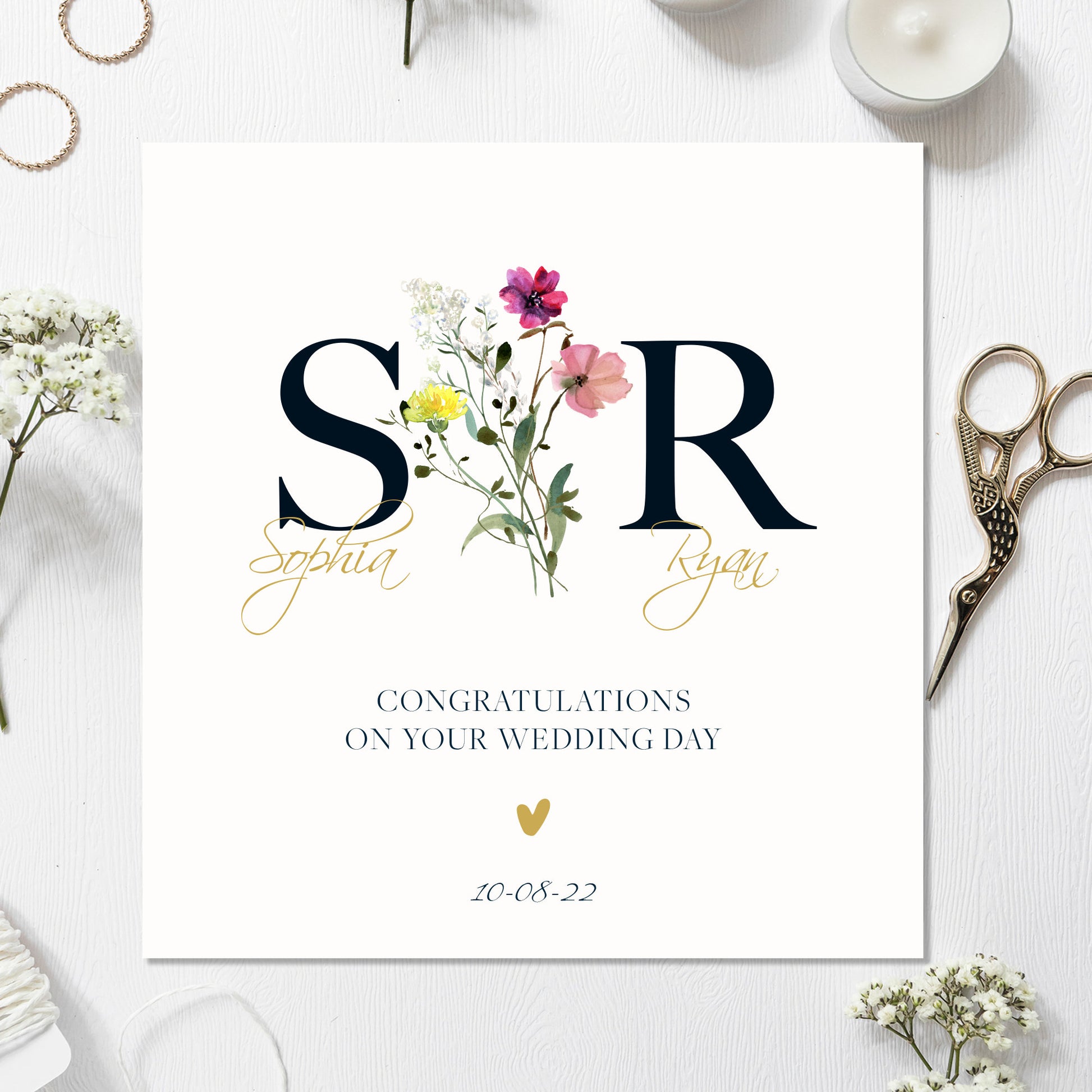 Wedding Card | Initials Personalised Wedding Card | Newlywed card | Floral wedding card | Bride and Groom wedding card | Spring Wedding card