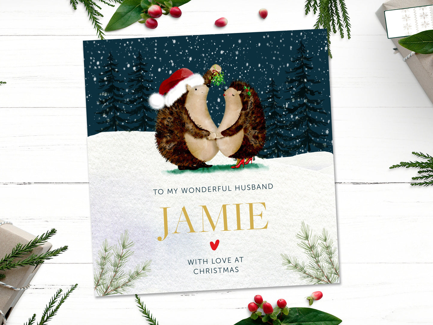 Christmas Card for Boyfriend | Boyfriend Christmas Card | Boyfriend christmas card with Hedgehog | Personalised Boyfriend christmas card