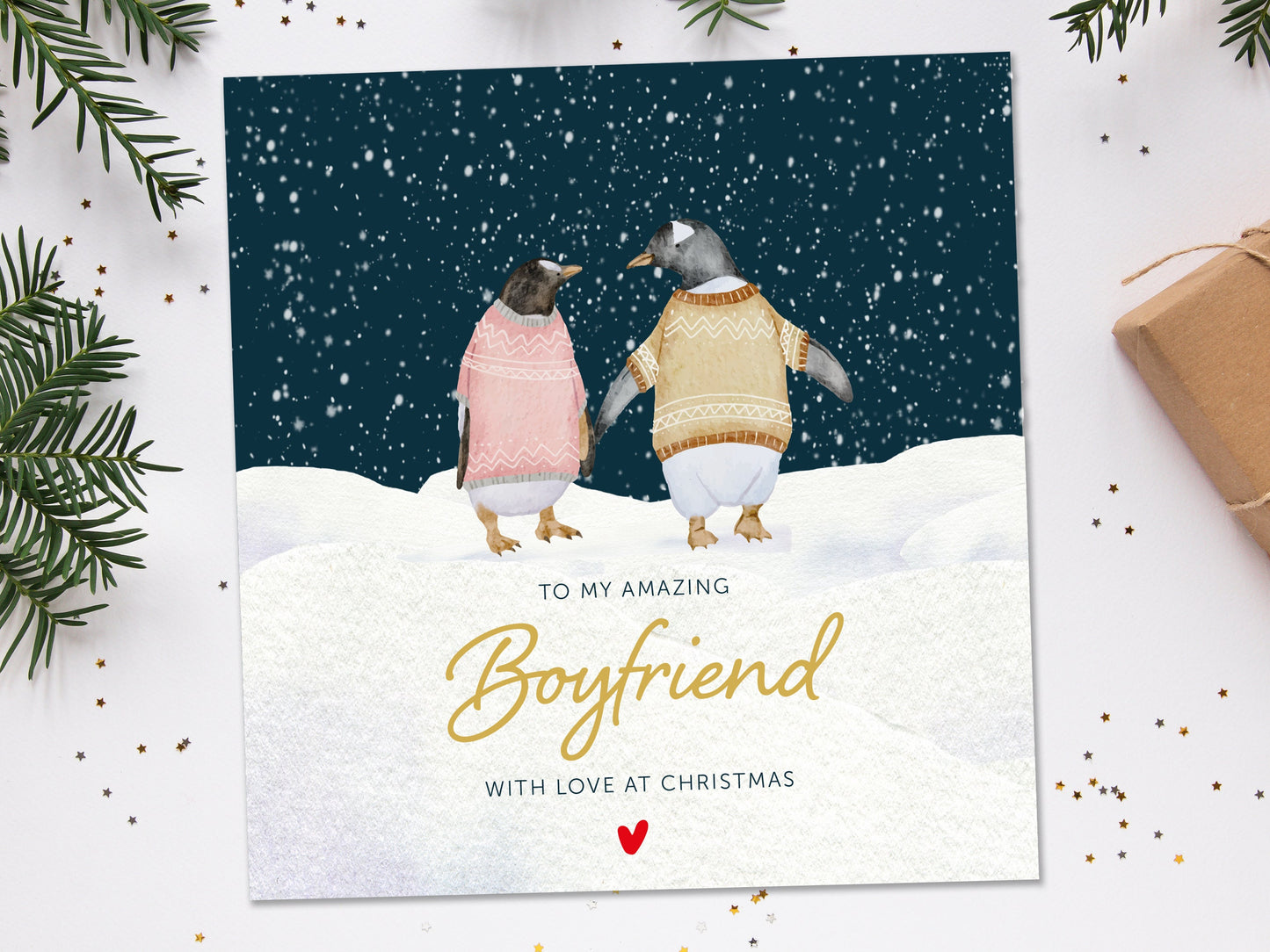 Christmas Card for Boyfriend | Boyfriend Christmas Card | Boyfriend christmas card with penguin | Husband christmas card with penguin