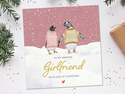 Christmas Card for Girlfriend | Girlfriend Christmas Card | Girlfriend christmas card with penguin | Wife christmas card with penguin