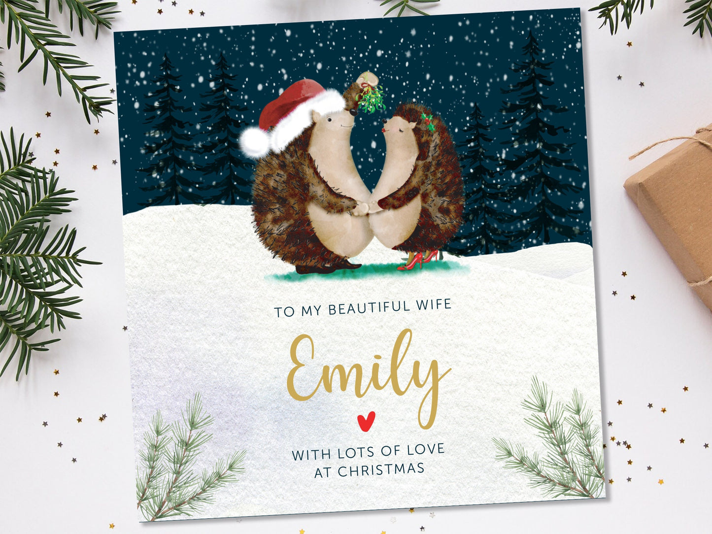 Christmas Card for Wife | Personalised Wife Christmas Card | Wife christmas card hedgehog | Personalised wife christmas card with hedgehog