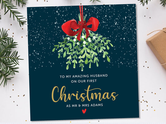 Happy FIRST Christmas to My HUSBAND Card | WIFE Christmas Card | Fiancé Christmas Card, Couple Card | Personalised Wife Christmas Card