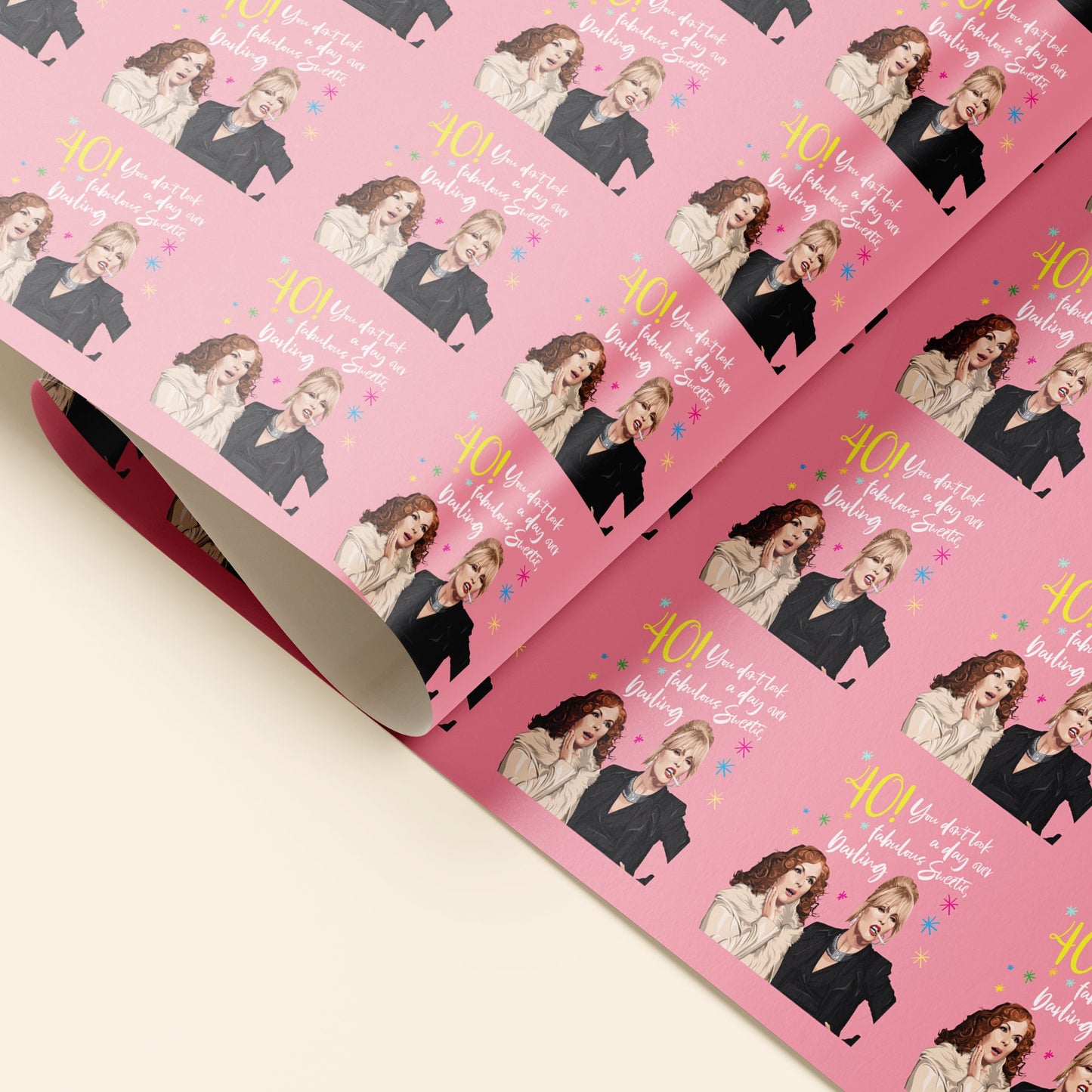 40th Birthday wrapping paper | Funny 40th Birthday Card | Ab Fab wrapping | Fun wrapping | 40th Birthday Gift wrapping | Gift wrap