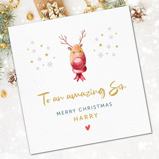 Personalised Reindeer Christmas Card For Son | Reindeer Card For Son | Personalised Son Christmas Card | Special Son Card | Older son