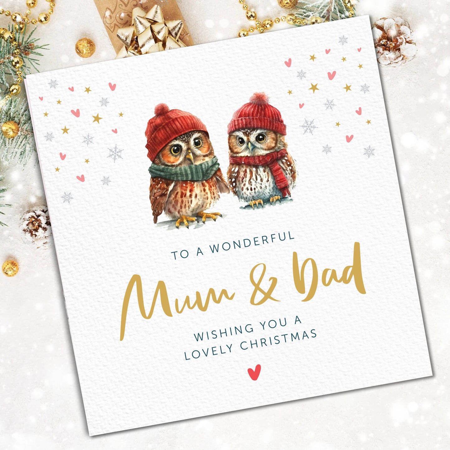 Christmas Card Parents | Personalised Christmas Card for Mum and Dad | Mum & Dad Christmas card | Owl, Nan and Grandad Christmas card