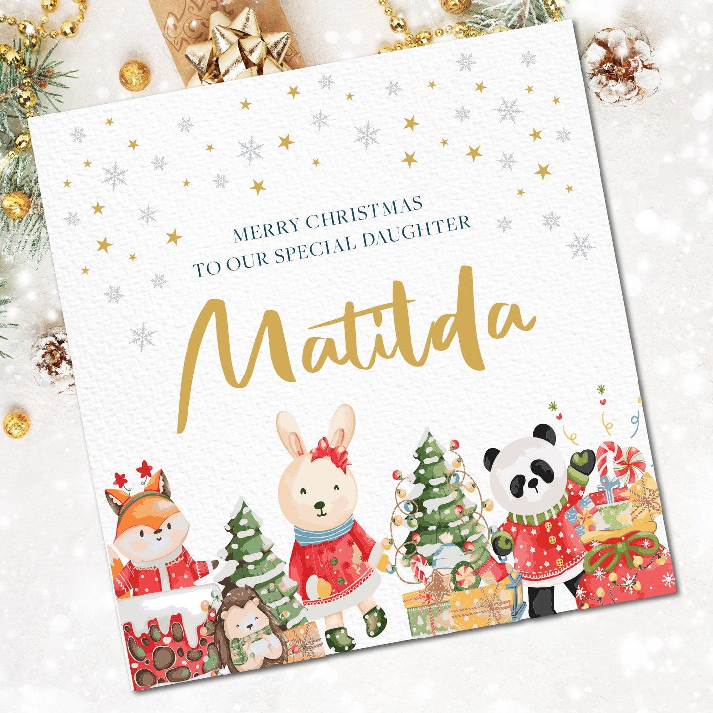 Daughter Christmas Card, Personalised Christmas Card For Daughter, Xmas Card For Daughter, Xmas Gift To Daughter, Cute animals Card