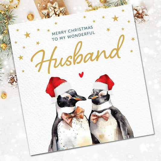 Christmas Card for Husband | Husband Christmas Card | Husband christmas card with penguin | Personalised Husband christmas card