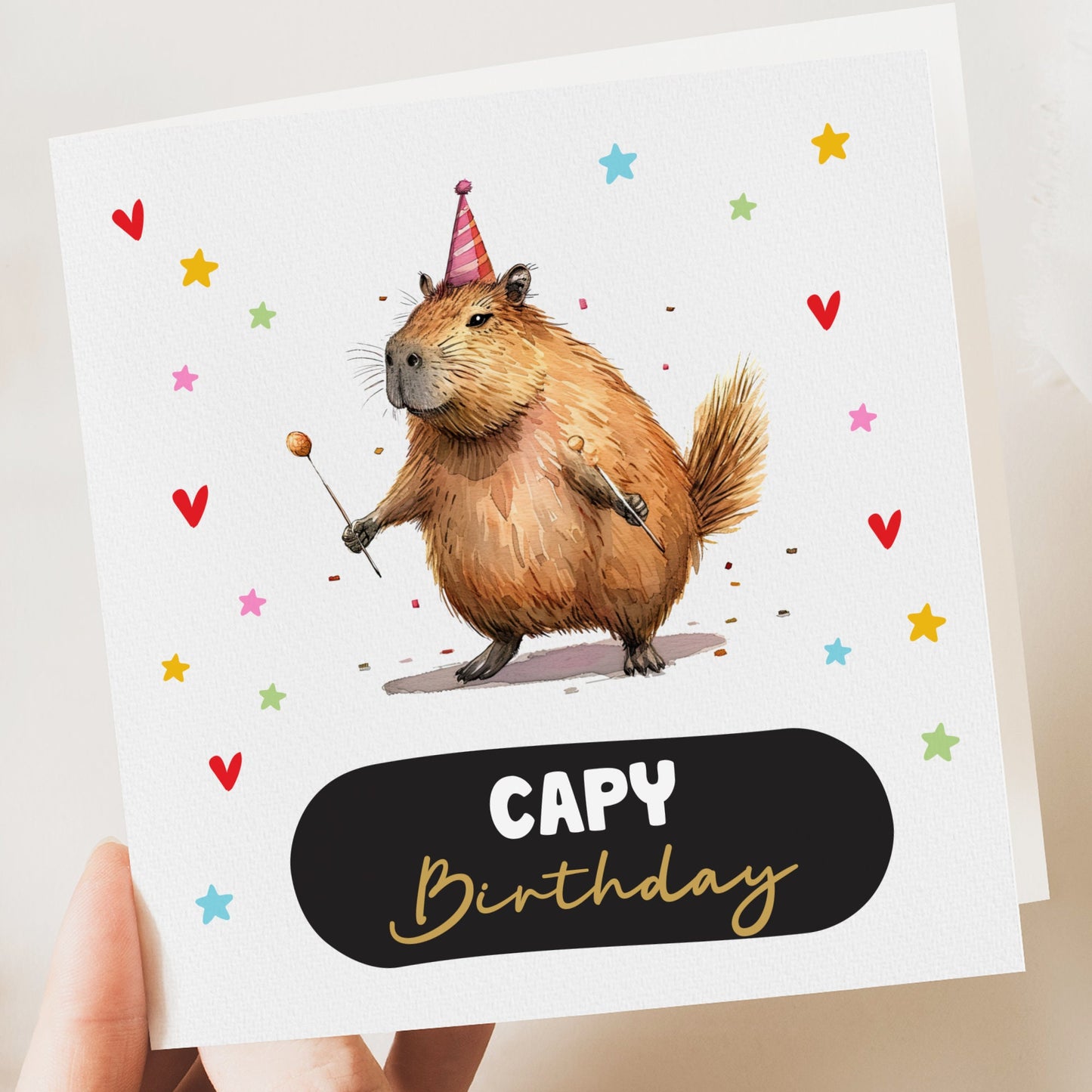 Capy Birthday Card - Happy Capybara Cards - Capybara Lover Gift Token - Animals Cute Pun Funny Galentines Gift for Her Love