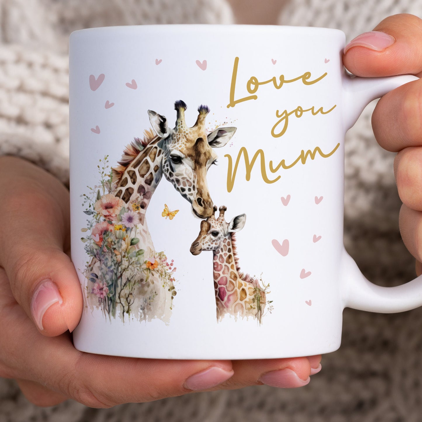 Giraffe Mothers Day Mug & Coaster Gift, Personalised Mother's Day Ceramic Gift Set for New Mum, Mummy, Mama, Mam, Mom, Birthday