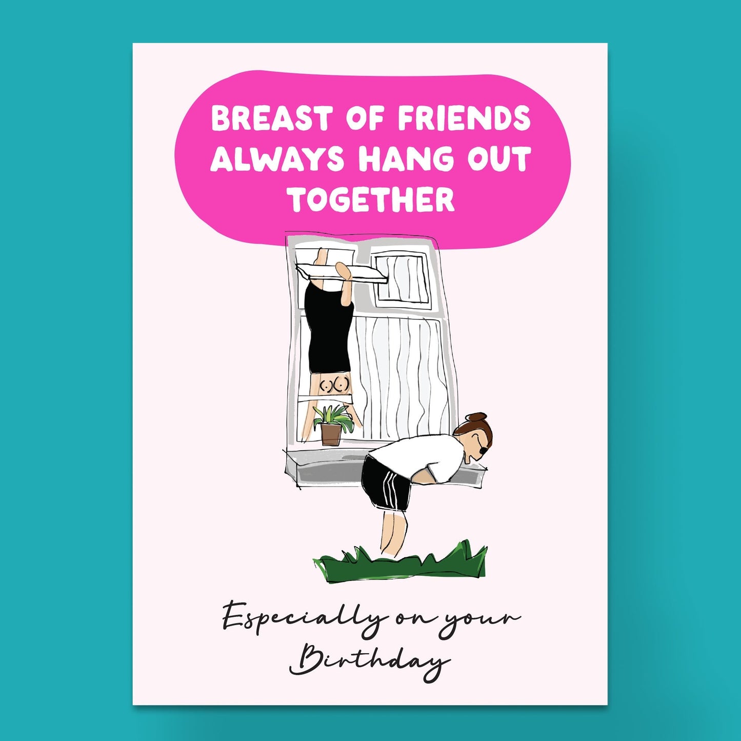 Funny birthday card, viral video of woman falling through window, card for her, greeting card for friend